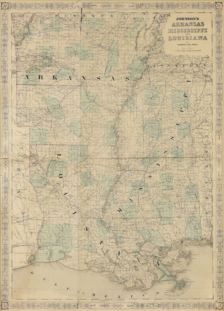 Appraisal: AN ANTIQUE AMERICAN RECONSTRUCTION ERA MAP Johnson's Arkansas Mississippi and