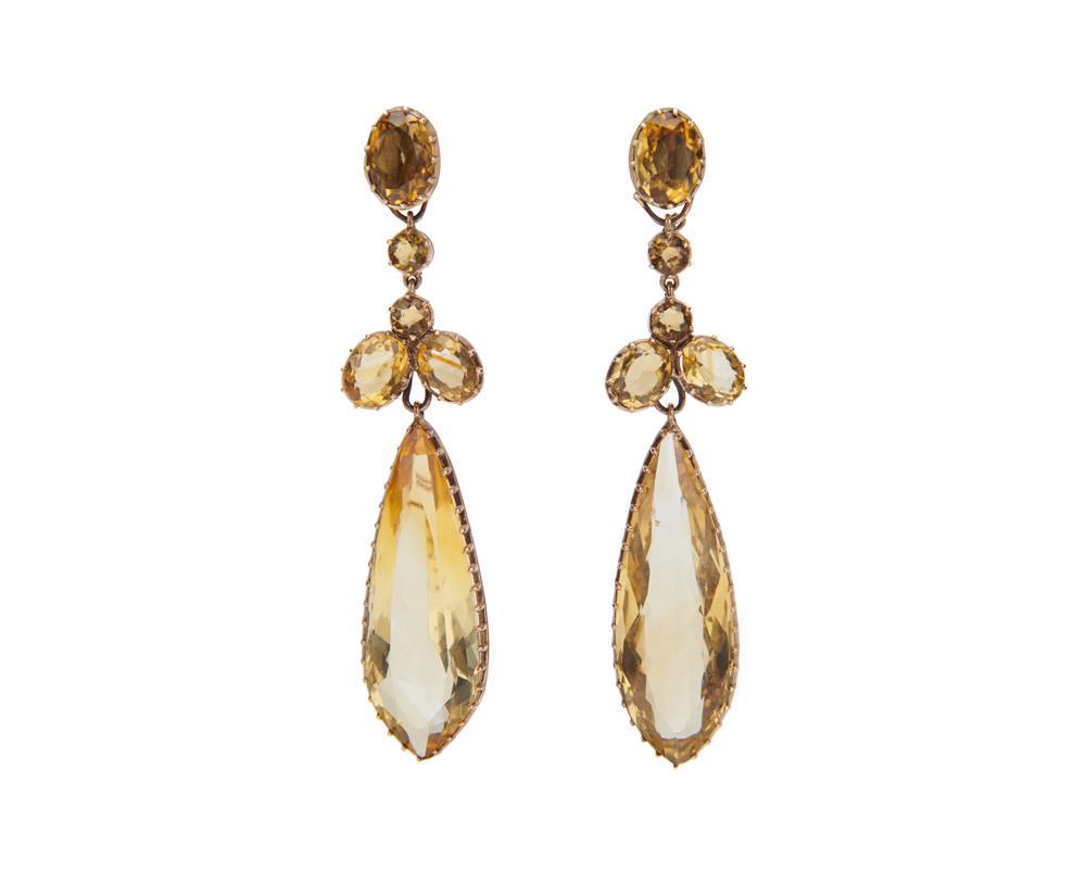 Appraisal: K Gold and Citrine Pendant Earrings featuring circle- oval- and