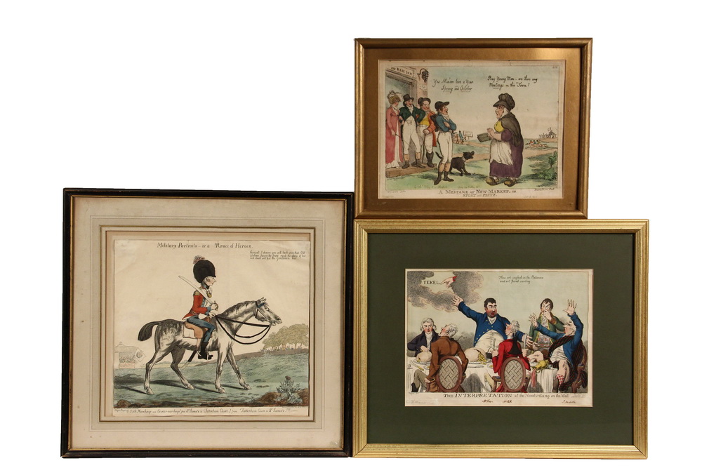 Appraisal: BRITISH POLITICAL CARICATURES - Georgian Hand Colored Engravings including Military