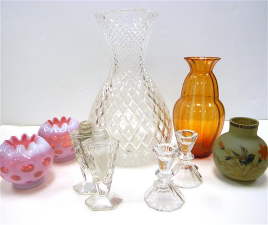 Appraisal: Blown and cut glassware assortment includes large diamond pattern vase