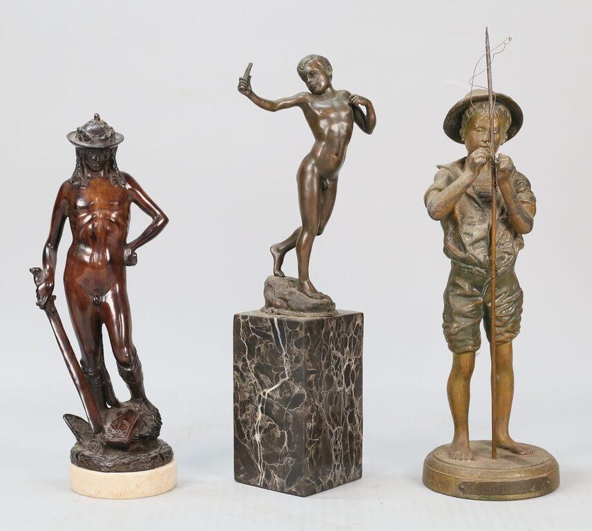 Appraisal: Grouping of bronze and spelter figural sculptures th century A