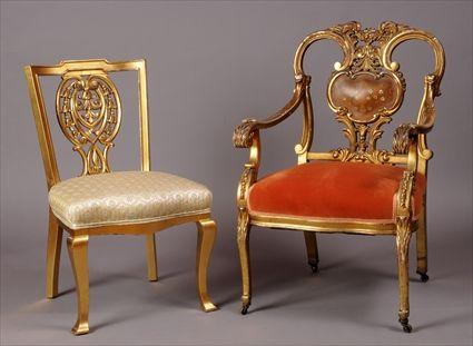 Appraisal: LOUIS XV-STYLE CARVED GILTWOOD AND MOTHER-OF-PEARL INLAID VERNIS MARTIN ARMCHAIR