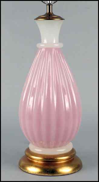 Appraisal: ROSALINE AND ALABASTER OPALINE GLASS TABLE LAMP Glass height ''