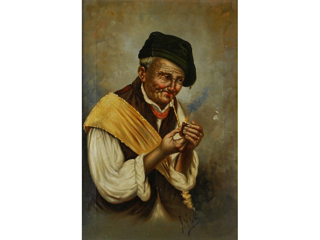 Appraisal: E VITALE OIL PAINTING Old man smoking a pipe signed