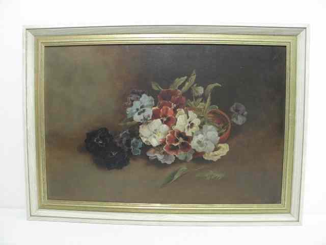 Appraisal: Antique oil on canvas floral still life painting Depicting a