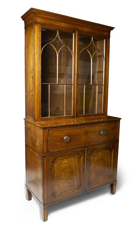 Appraisal: GEORGE III MAHOGANY AND INLAID SECRETAIRE BOOKCASE CIRCA the moulded