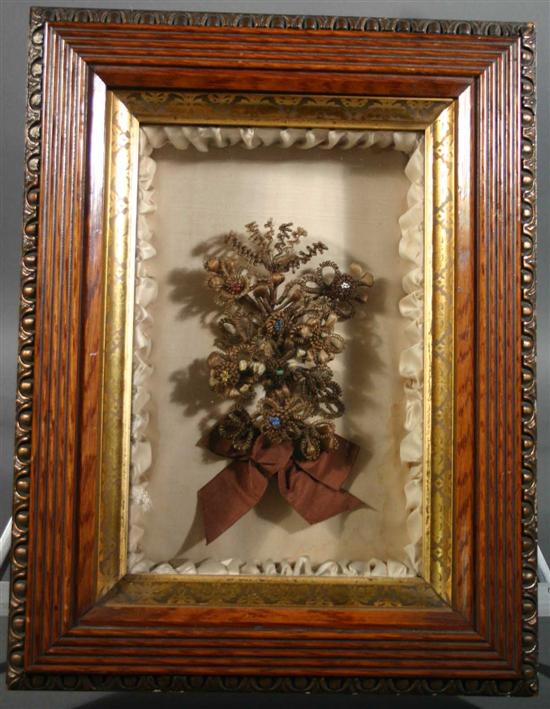 Appraisal: Framed Victorian hair art th century Varying hair colors woven