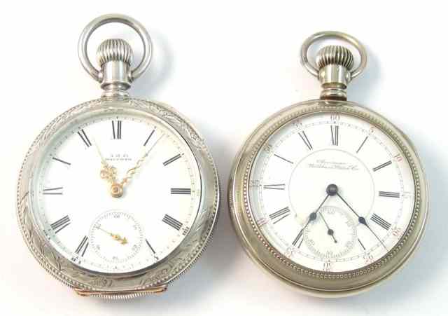 Appraisal: TWO AMERICAN WALTHAM OPEN FACE POCKET WATCHES model size jewels