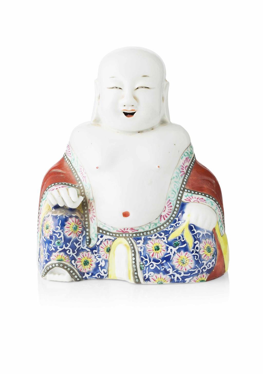 Appraisal: PORCELAIN SEATED LAUGHING BUDDHA TH CENTURY the polychrome decorated partially