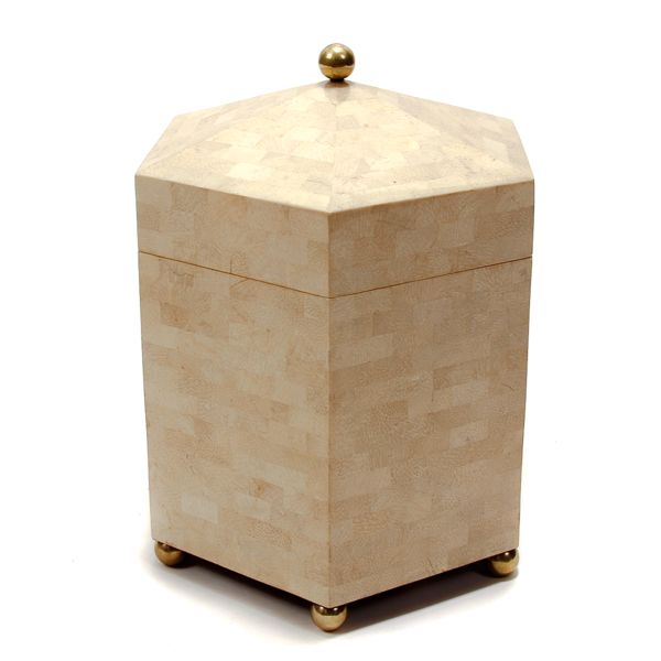 Appraisal: Maitland Smith tessellated stone hexagonal storage box with brass ball