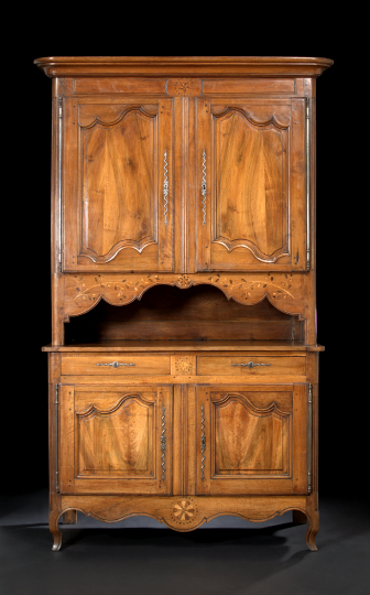 Appraisal: Provincial Louis XV Walnut Buffet a Deux Corps second quarter