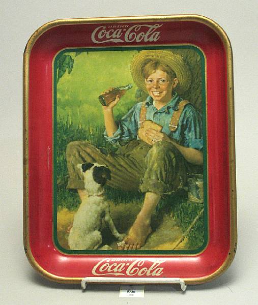 Appraisal: Coca-Cola Tray Tray depicting boy at fishing hole Lithographed x