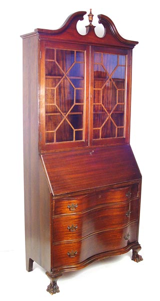 Appraisal: MAHOGANY BALL AND CLAW FOOT SECRETARY BOOKCASE Serpentine front drawer