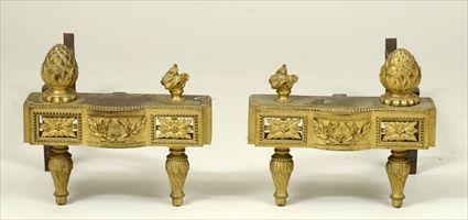 Appraisal: Pair of Louis XVI-Style Gilt-Metal Chenets x x in Provenance