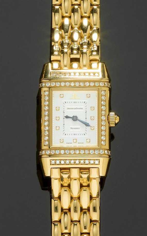 Appraisal: DIAMOND LADY'S WRISTWATCH JAEGER LECOULTRE REVERSO Yellow gold Ref Reverso