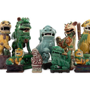 Appraisal: Nine Chinese Porcelain Figures of Fu Lions TH- TH CENTURY