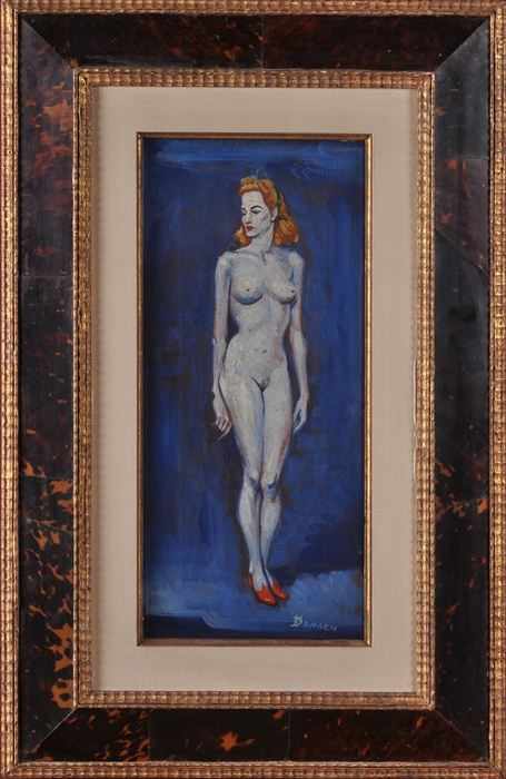 Appraisal: EUROPEAN SCHOOL STANDING FEMALE NUDE WEARING RED SHOES Oil on