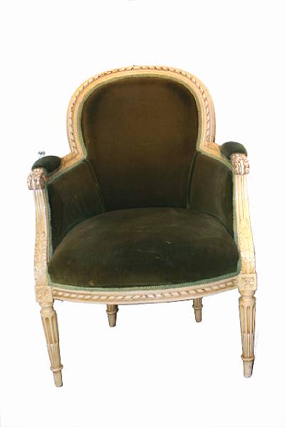 Appraisal: A Louis XVI style painted upholstered bergere height in width