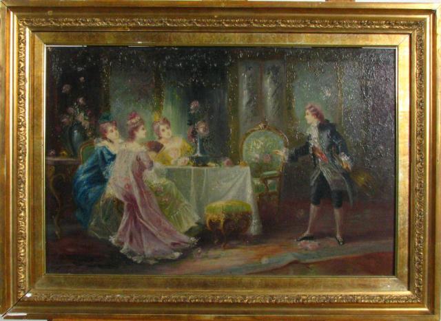 Appraisal: Unclearly signed antique oil painting possibly L Domies x oil