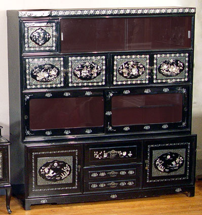 Appraisal: KOREAN MOTHER OF PEARL INLAY CHINA CABINET part black lacquer