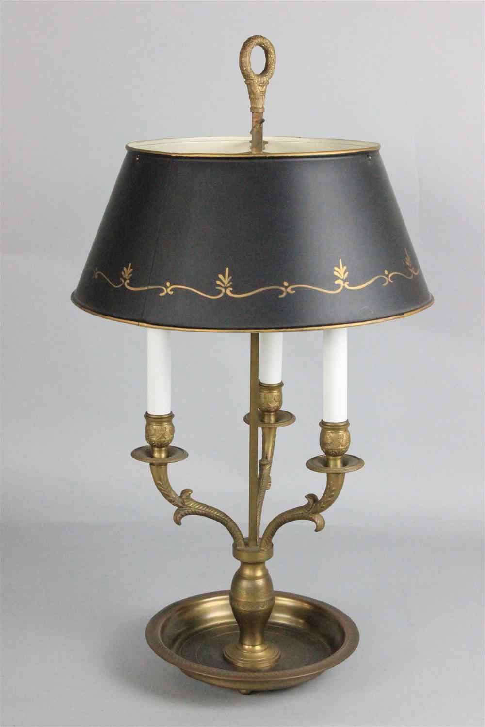 Appraisal: BRASS FRENCH STYLE BOUILLOTE THREE-LIGHT LAMP