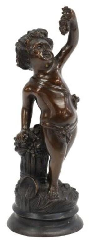 Appraisal: Patinated bronze sculpture Young Bacchus early th c rising on