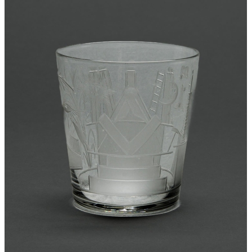 Appraisal: Freemasonry An English glass beaker early-mid th c engraved with