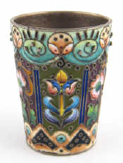 Appraisal: A Russian cloisonne silver tot cup with shaded enamels engraved