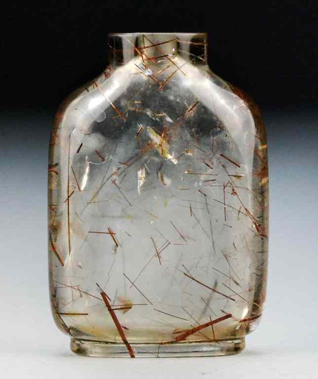 Appraisal: A Fine Chinese Qing Hair Crystal Carved Snuff BottOf flattened