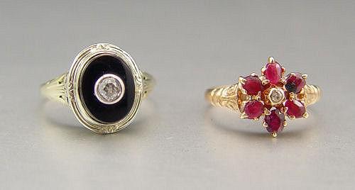 Appraisal: ANTIQUE RINGS K white gold filigree ring contains black onyx