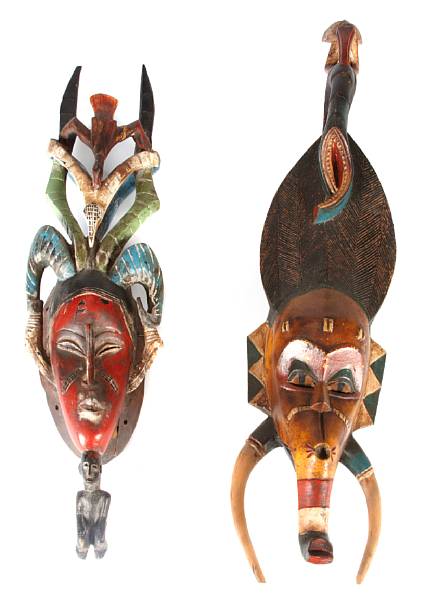 Appraisal: A group of African ceremonial decorations comprising fifteen masks a