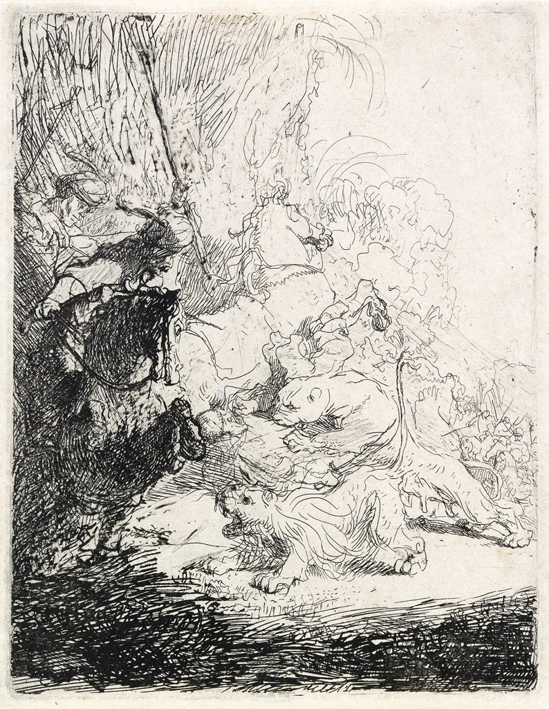 Appraisal: REMBRANDT VAN RIJN The Small Lion Hunt with Two Lions