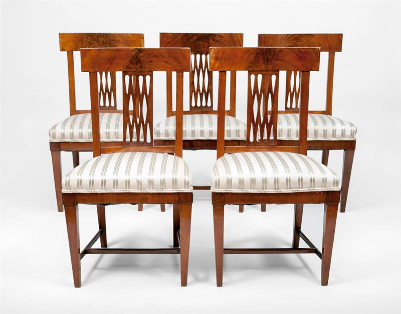 Appraisal: Set of Five Austrian Neoclassical Mahogany Side Chairs With pierced