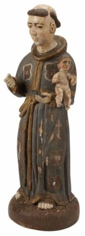 Appraisal: Spanish Colonial carved santo altar figure San Antonio de Padua