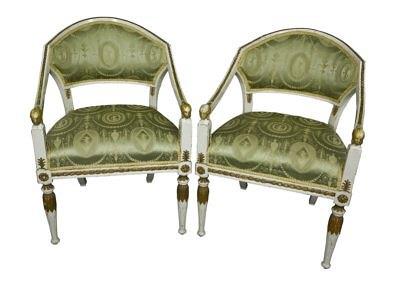 Appraisal: A pair of Regency white and gilt painted armchairs the