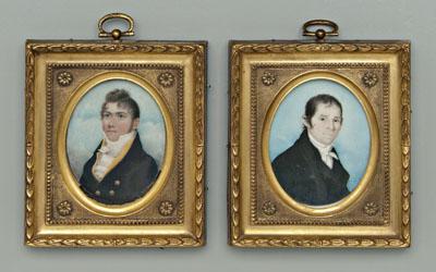 Appraisal: Two British miniature portraits watercolor on ivory young gentleman in