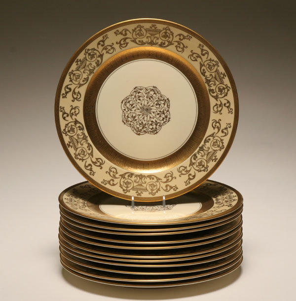 Appraisal: Twelve Rosenthal Pickard porcelain plates ivory background with elaborate gilt