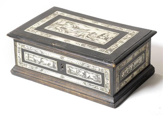 Appraisal: CASKET German in the Renaissance style Dark patinated wood and