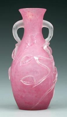 Appraisal: Steuben rose quartz urn frosted glass handles applied vines and