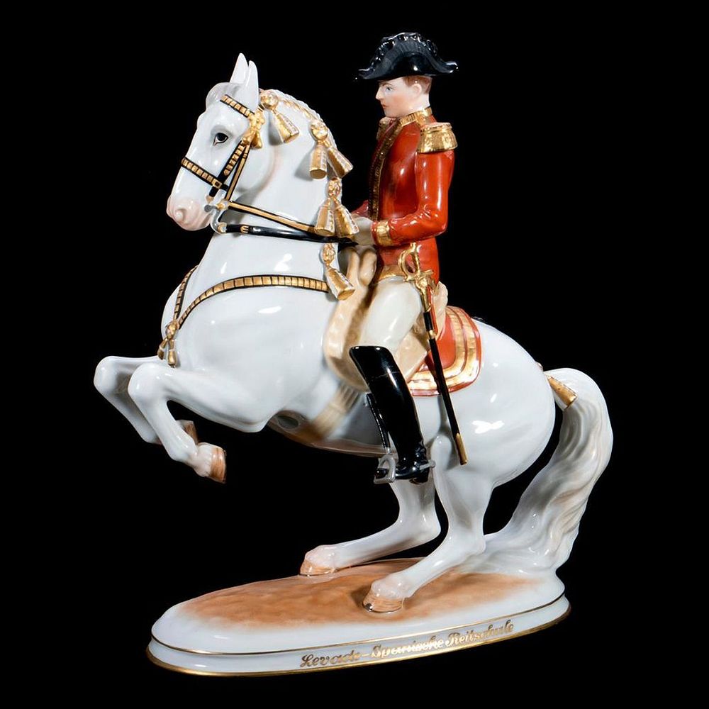 Appraisal: Vienna Porcelain Lipizzaner Horse and Rider Levade-SpanischeReitschule Beehive mark in