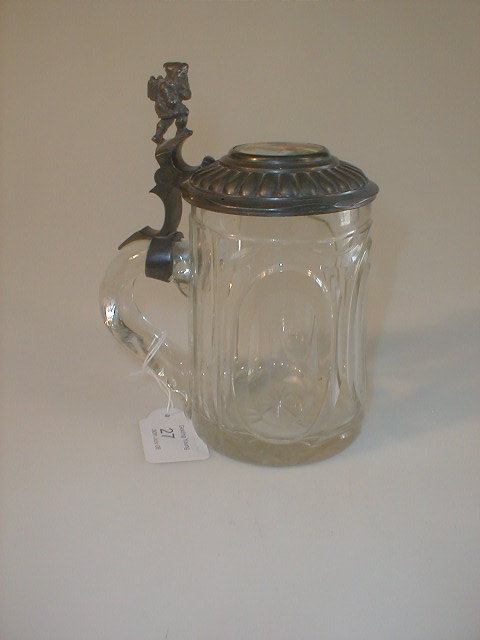 Appraisal: A German cut glass beer stein with a panel cut