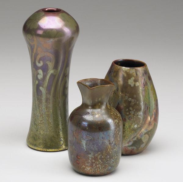 Appraisal: SICARD CLEMENT MASSIER Three pieces corseted vase marked Weller and