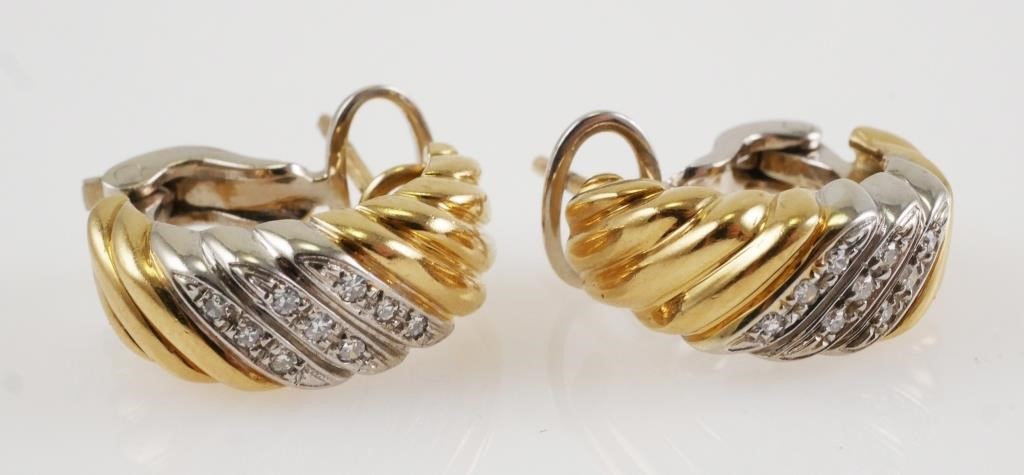 Appraisal: Pair K yellow and white gold diamond earrings Each earring