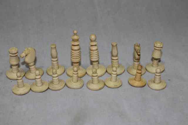 Appraisal: AN INDIAN BONE CHESS SET height of King