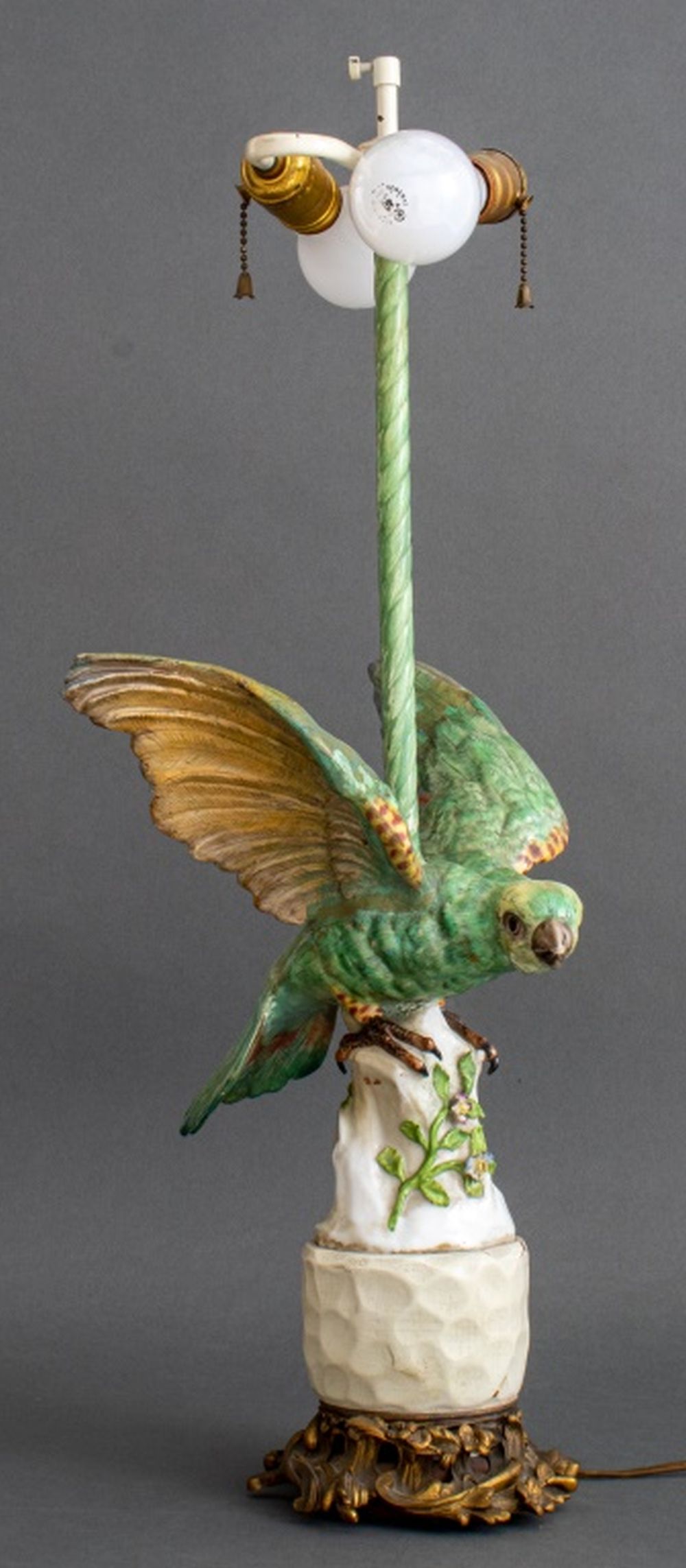 Appraisal: PARROT POLYCHROME PORCELAIN FIGURE MOUNTED LAMP European Meissen style parrot