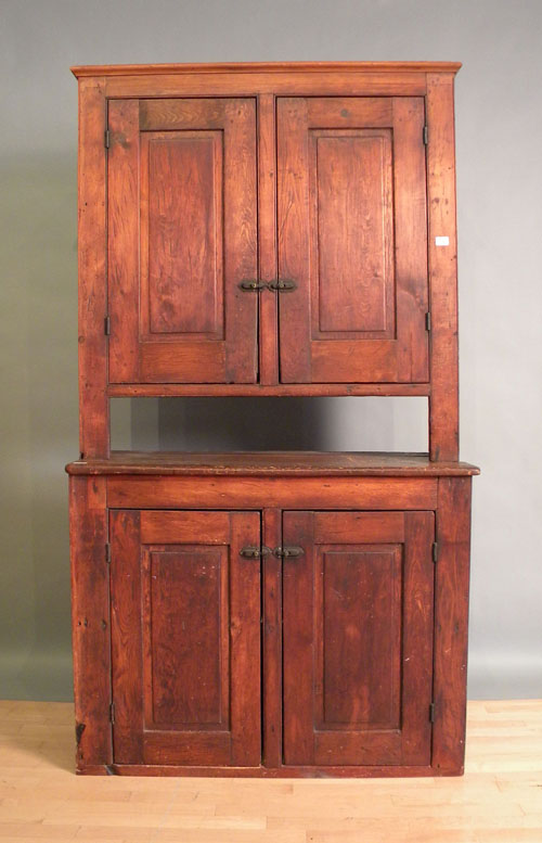 Appraisal: Pine stepback cupboard th c h w