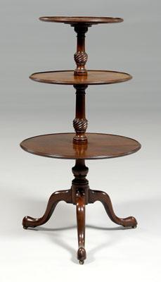 Appraisal: Fine Chippendale mahogany dumbwaiter three tiers with spiral-turned supports tripod