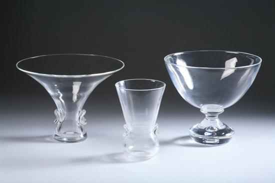 Appraisal: THREE PIECES STEUBEN GLASS Etched Steuben signature on base Including