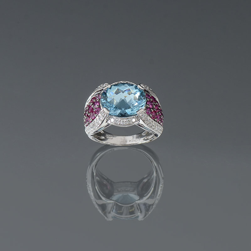 Appraisal: K CT AQUAMARINE RUBY AND DIAMOND RING K white gold