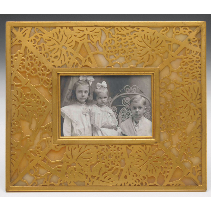 Appraisal: Tiffany Studios frame bronze in the Grapevine pattern over caramel